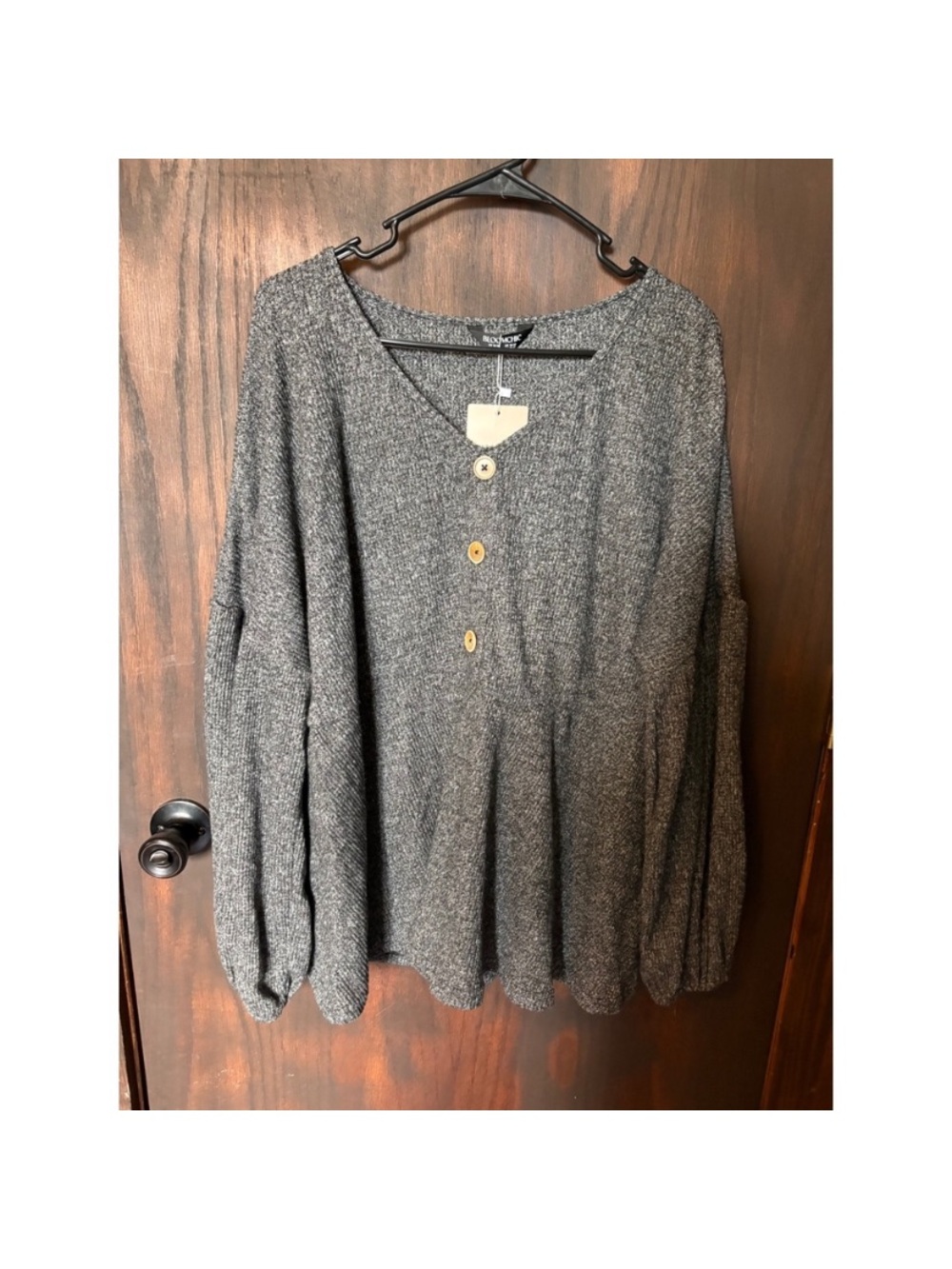 Willow & Clay Charcoal Button-Front Knit Pullover